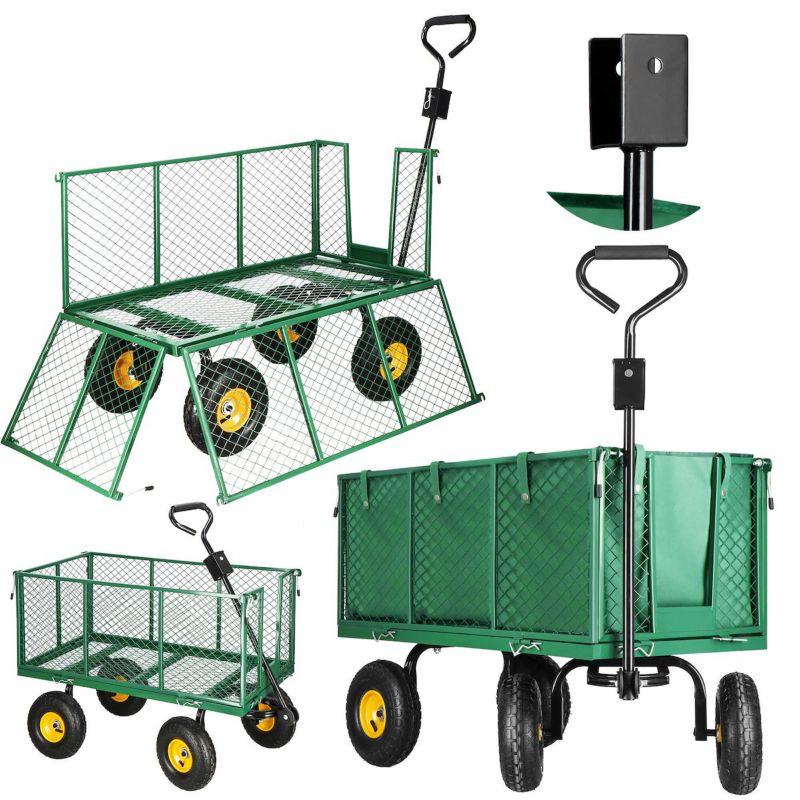 Springos have-transportvogn med metaltrailer 400 kg grøn 1 stk.