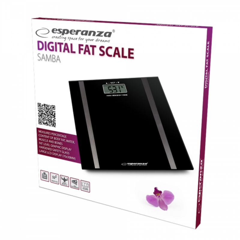 Badevægt 30x30 cm Sort Hærdet Glas 180 kg EBS018K