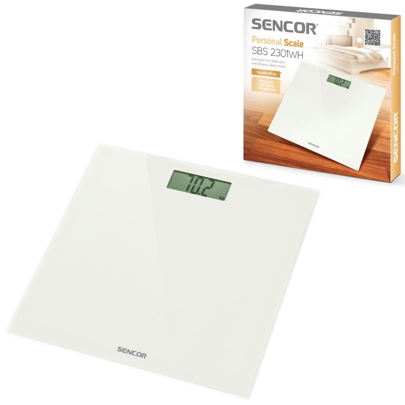 Badevægt 150 kg LCD Hærdet Glas Hvid SBS 2301WH