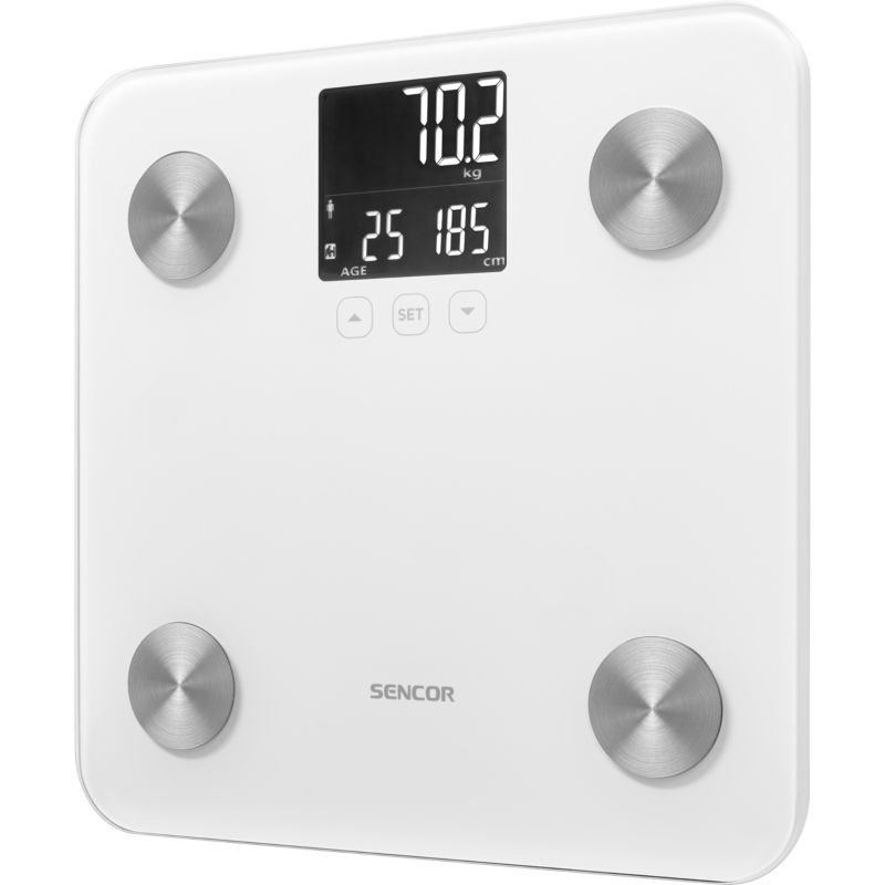 Badevægt Fitness LCD Hvid Hærdet Glas 12 Brugere