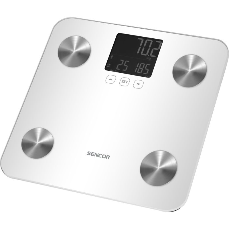 Badevægt Fitness LCD Hvid Hærdet Glas 12 Brugere