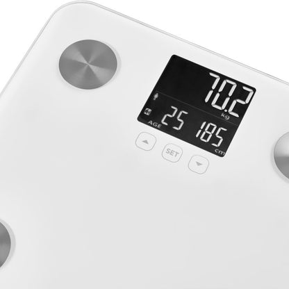 Badevægt Fitness LCD Hvid Hærdet Glas 12 Brugere