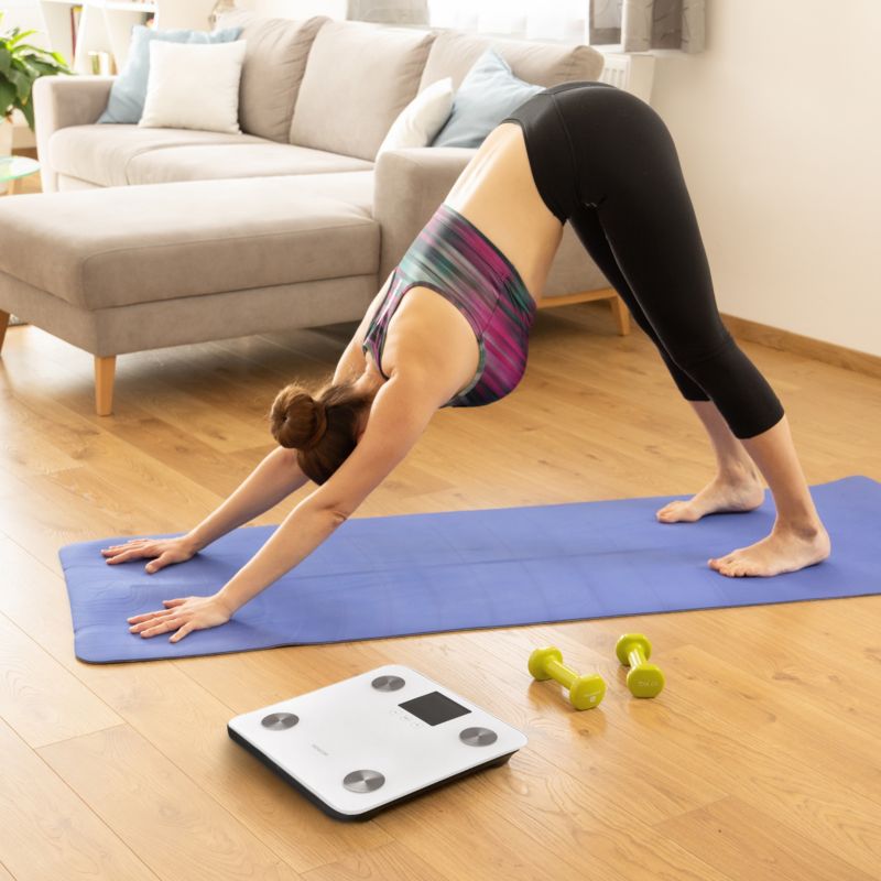 Badevægt Fitness LCD Hvid Hærdet Glas 12 Brugere