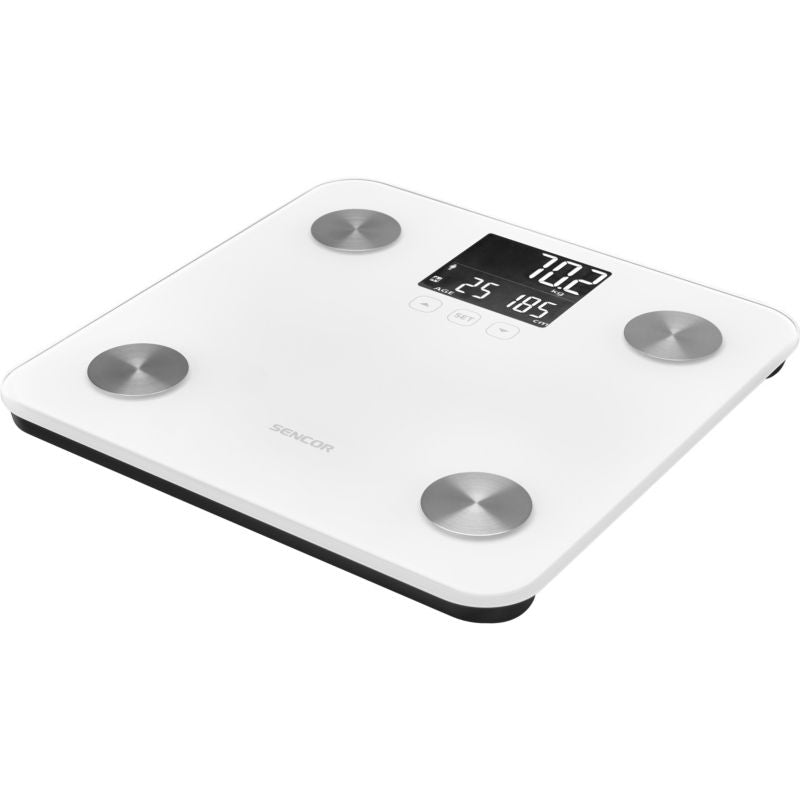 Badevægt Fitness LCD Hvid Hærdet Glas 12 Brugere