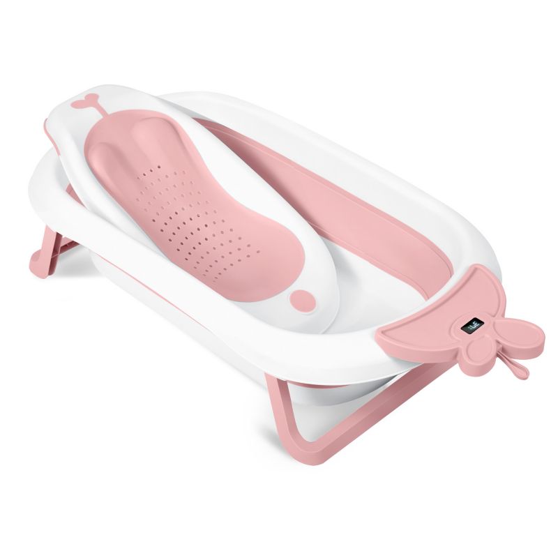 Sammenklappelig Babybadekar med LCD-Termometer Hvid/Rosa 728200