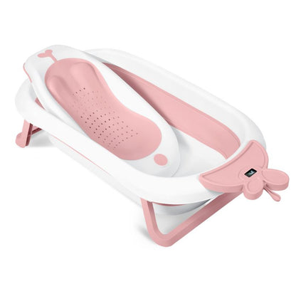 Sammenklappelig Babybadekar med LCD-Termometer Hvid/Rosa 728200