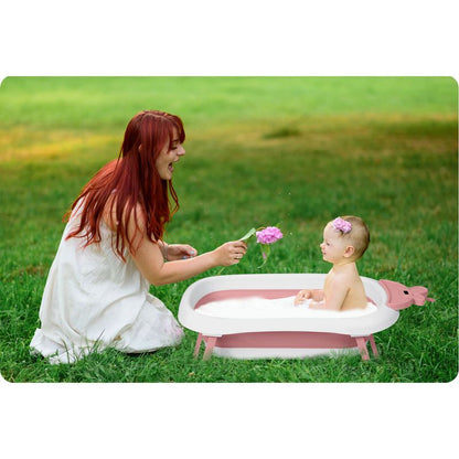Sammenklappelig Babybadekar med LCD-Termometer Hvid/Rosa 728200