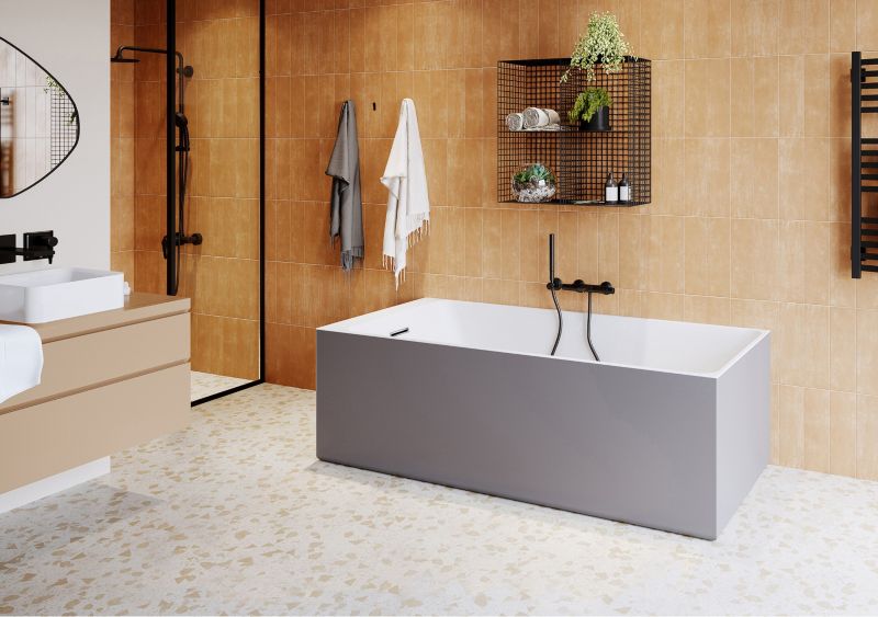 GoodHome Bakor akrylbadekar 160 x 75 cm rektangulært grå/hvid