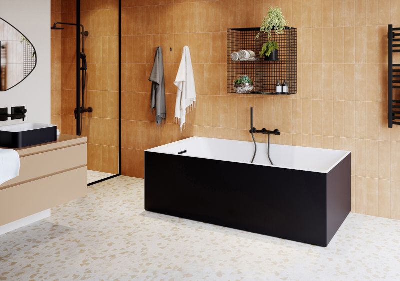 GoodHome Bakor akrylbadekar 170 x 75 cm rektangulært mat-sort / hvid