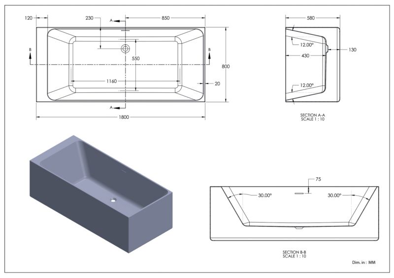 Akrylbadekar GoodHome Bakor 180 x 80 cm grå / hvid