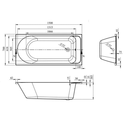 Akryl Badekar Cavally 150 x 70 cm Hvid