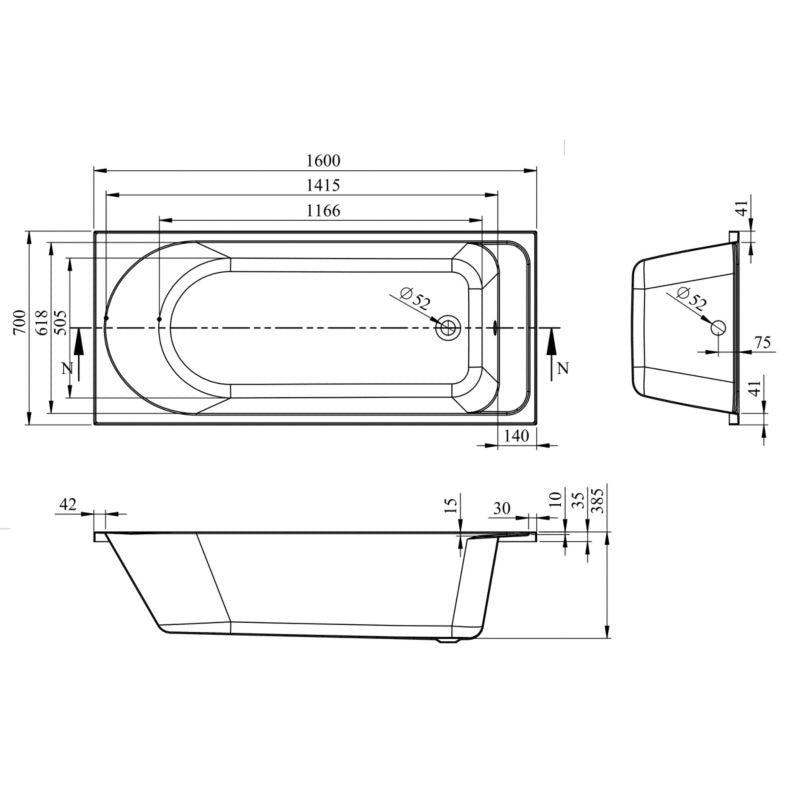Akrylbadekar 160x70 cm Hvid | BS-BA-CAVHI4