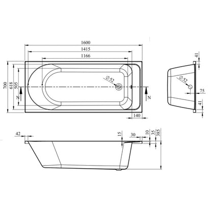 Akrylbadekar 160x70 cm Hvid | BS-BA-CAVHI4