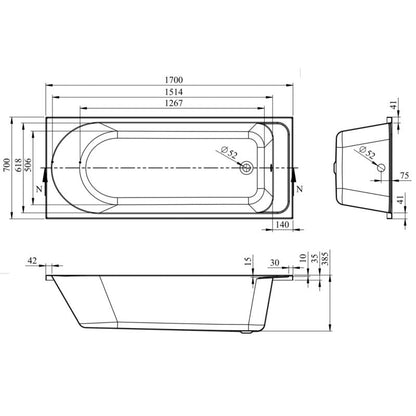 Akryl Badekar Cavally 170 x 70 cm Hvid