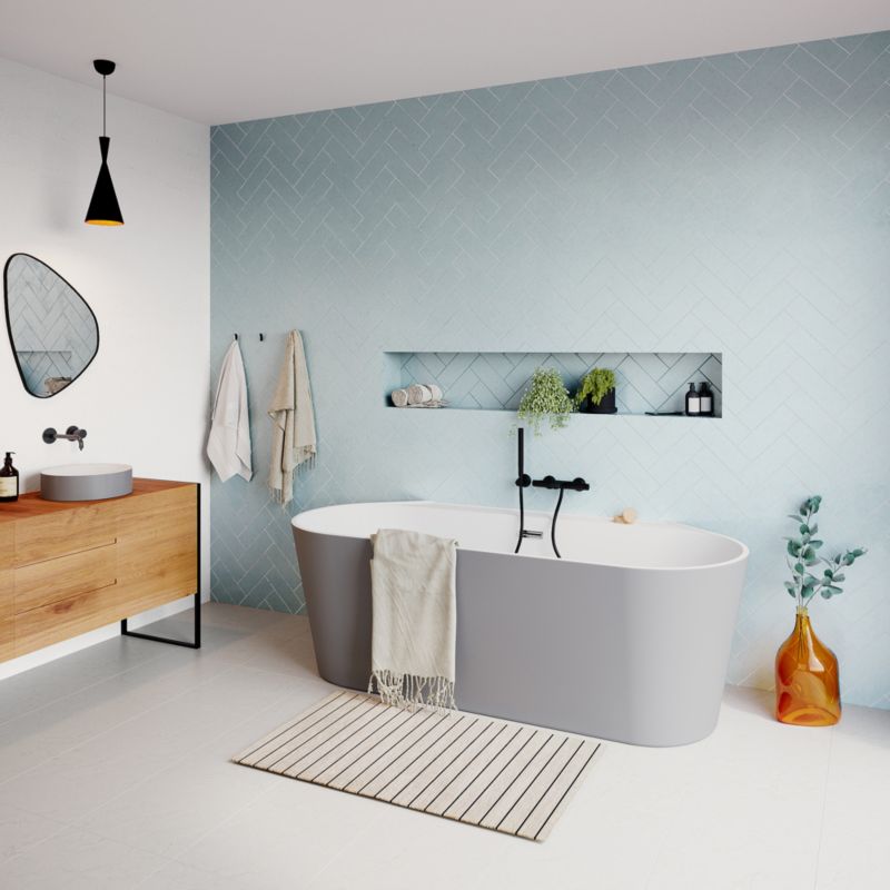 Akryl Badekar Nakina 160x75 cm Grå med Klik-Klak Bundventil