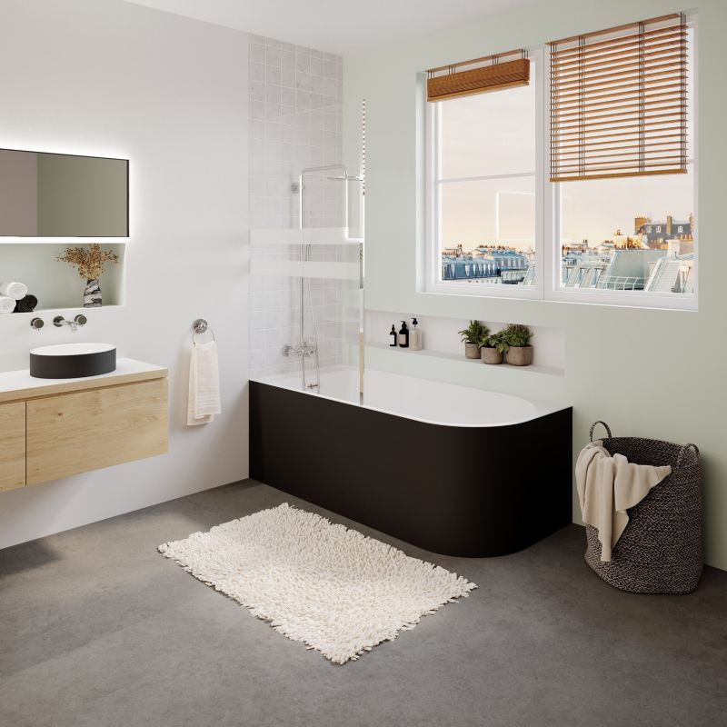 GoodHome Oguta akrylbadekar 160 x 75 cm venstre mat-sort
