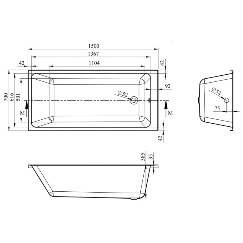 Akryl Badekar Teesta 150x70 cm Hvid