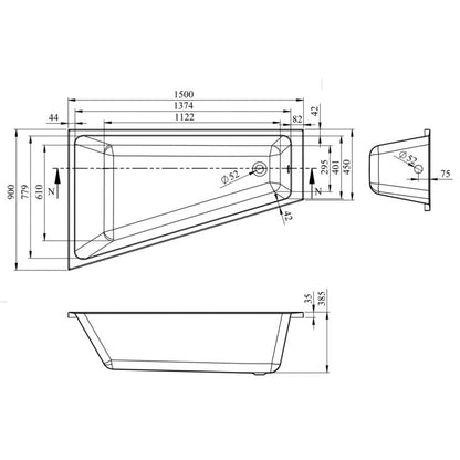 GoodHome Teesta akrylbadekar 150 x 90 cm venstre