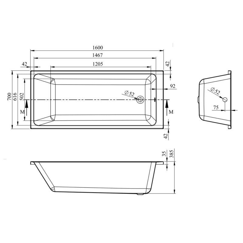 Akryl Badekar Teesta 160x70 cm Hvid