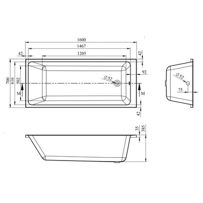 Akryl Badekar Teesta 160x70 cm Hvid