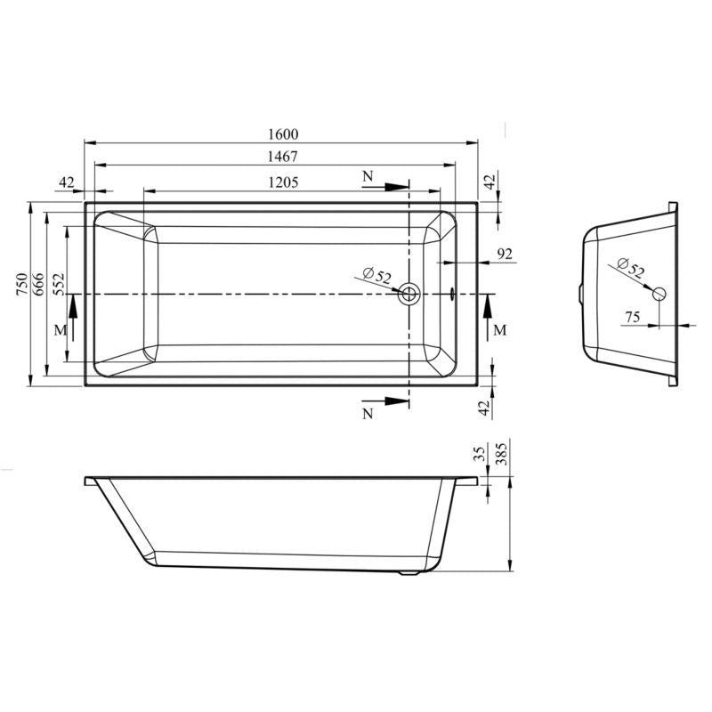 Akryl Badekar Teesta 160 x 75 cm Hvid