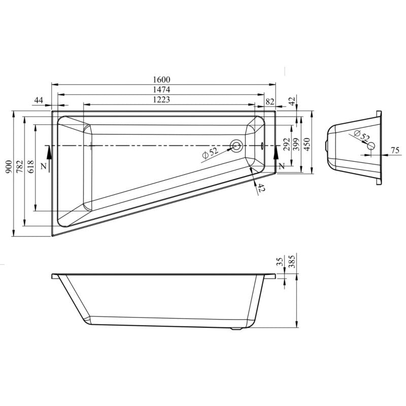 GoodHome Teesta venstre akrylbadekar 160 x 90 cm