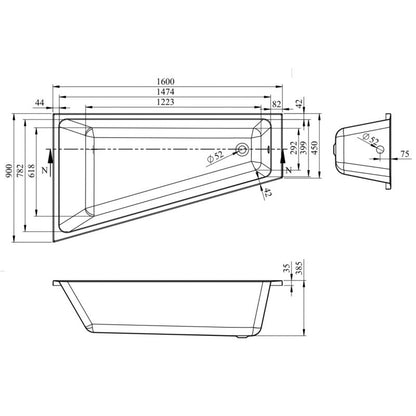 GoodHome Teesta venstre akrylbadekar 160 x 90 cm