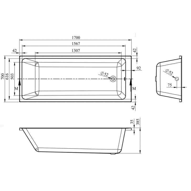 Akrylbadekar Teesta 170x70 cm Hvid
