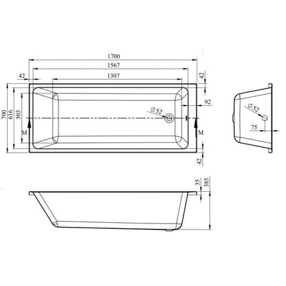 Akrylbadekar Teesta 170x70 cm Hvid