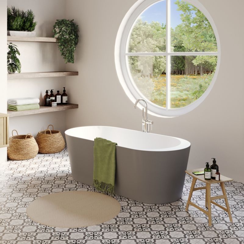 Fritstående akrylbadekar GoodHome Huron 160 x 75 cm oval grå/hvid
