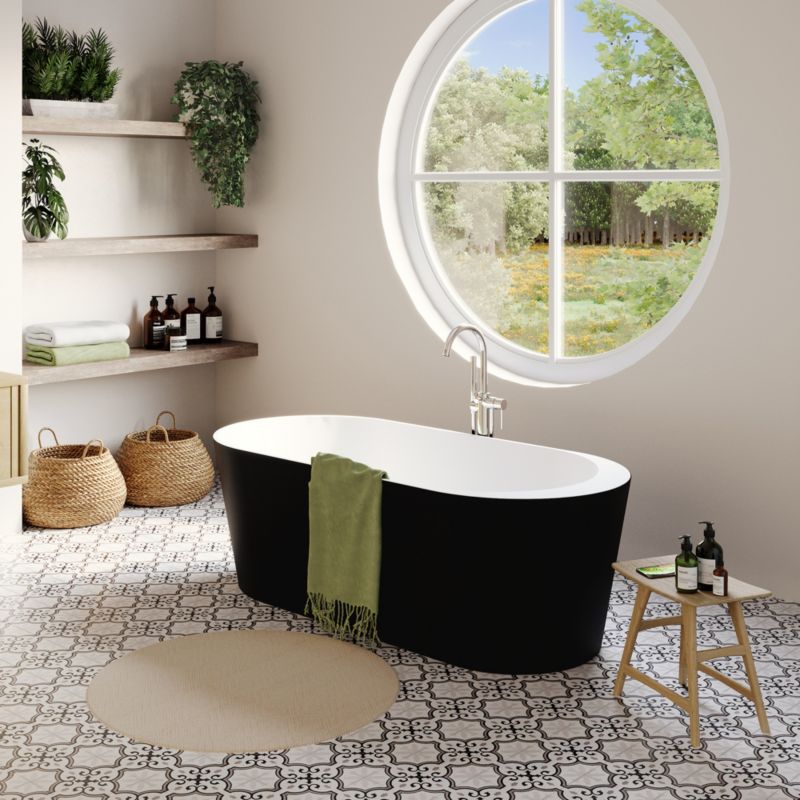Fritstående akrylbadekar GoodHome Huron 180 x 80 cm oval sort/hvid