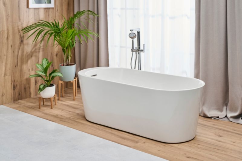 GoodHome Huron fritstående oval badekar 170 x 75 cm hvid