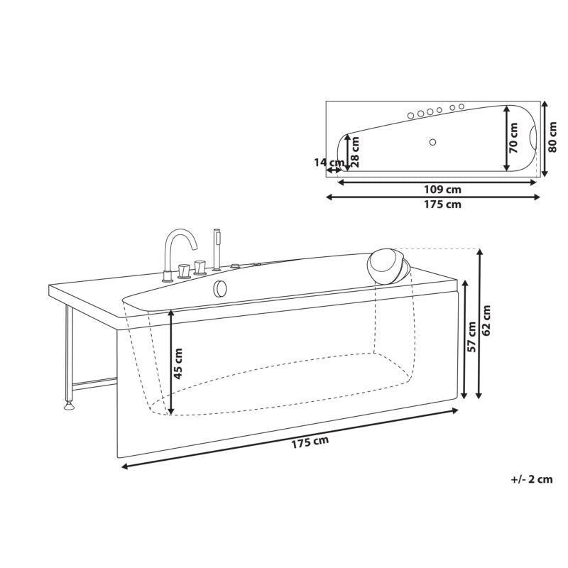 Hjørnebadekar med Hydromassage LED Caura Højrevendt 175 x 80 cm Hvid
