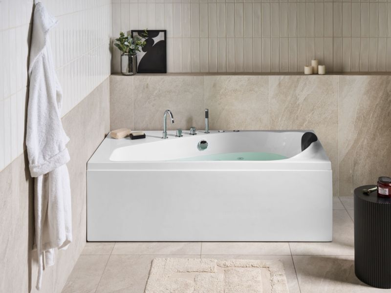 Hjørnebadekar med Hydromassage LED Caura Højrevendt 175 x 80 cm Hvid