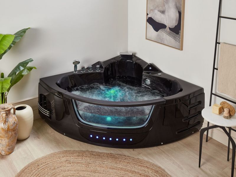 Hjørnebadekar med Hydromassage LED Martinica 198 x 144 cm Sort