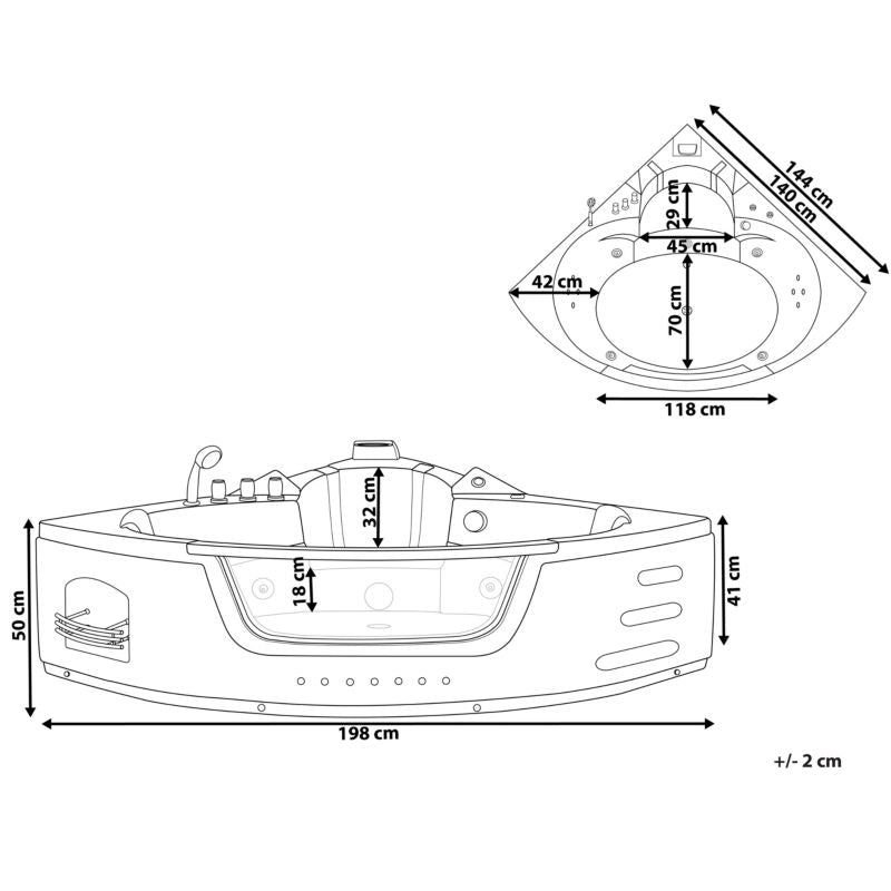 Hjørnebadekar med Hydromassage LED Martinica 198 x 144 cm Sort
