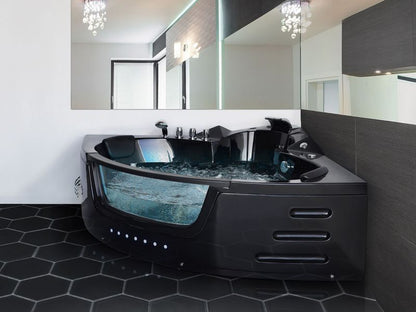 Hjørnebadekar med Hydromassage LED Martinica 198 x 144 cm Sort