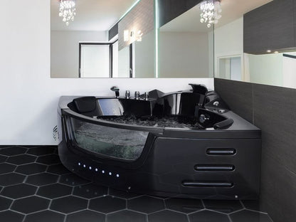 Hjørnebadekar med Hydromassage LED Martinica 198 x 144 cm Sort