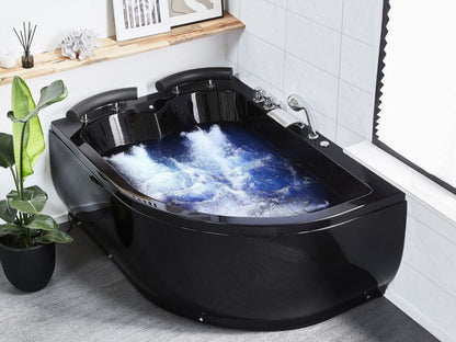 Hjørnebadekar med Hydromassage LED Paradiso Højrevendt 158 x 113 cm Sort