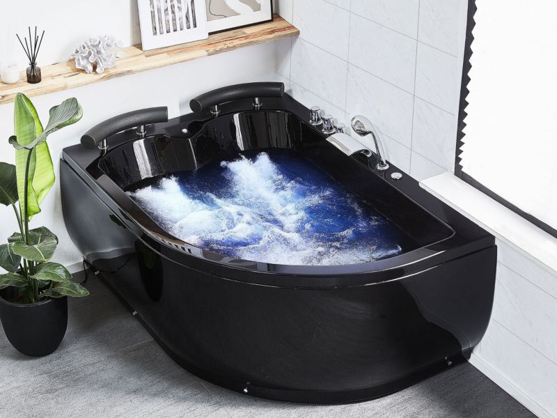 Hjørnebadekar med Hydromassage LED Paradiso Højrevendt 158 x 113 cm Sort