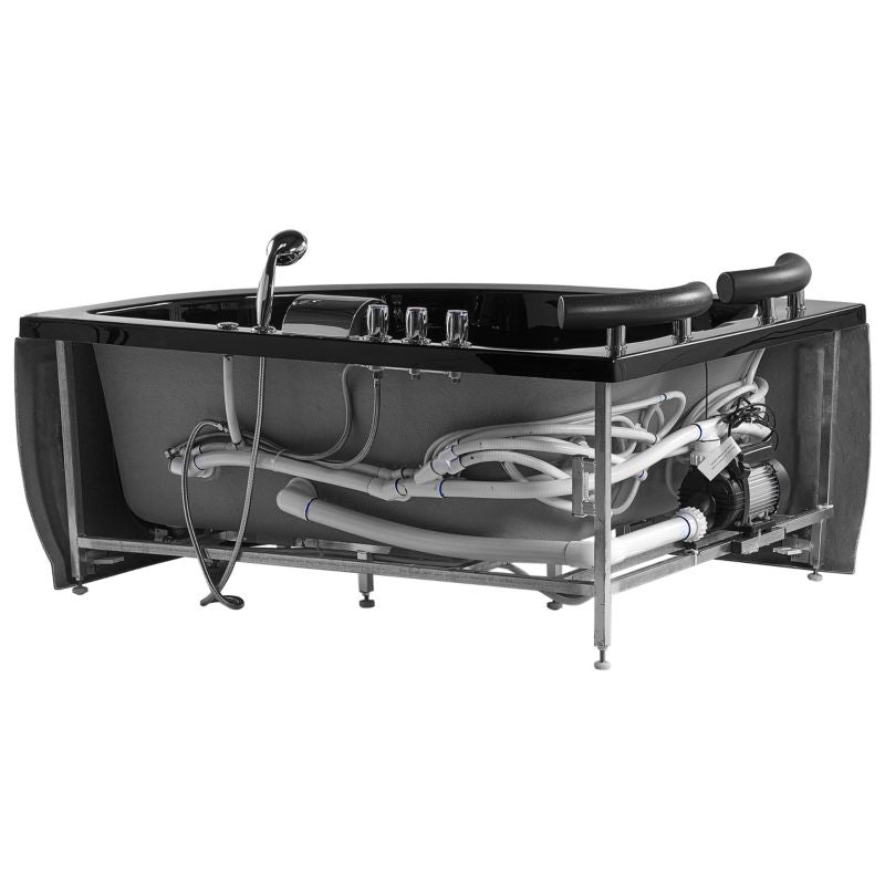 Hjørnebadekar med Hydromassage LED Paradiso Højrevendt 158 x 113 cm Sort