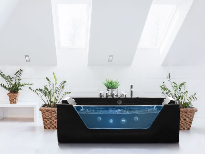 Hjørnebadekar med Hydromassage og LED 153 x 71 cm Sort