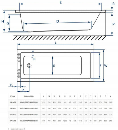 Rektangulært Badekar 170x70 cm med Beklædning Hvid Akryl