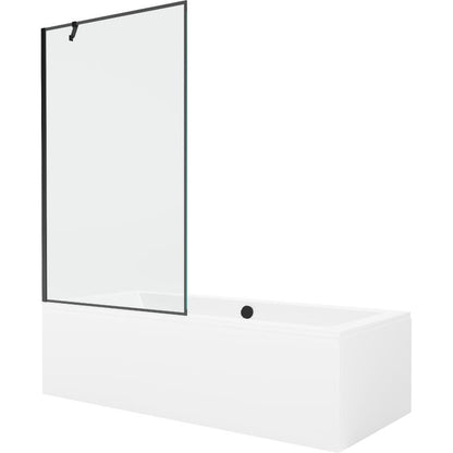 Rektangulært badekar Mexen Cube 170 x 80 cm med frontpanel og 1-fløjet brusevæg 100 cm i sort mønster, komplet sæt