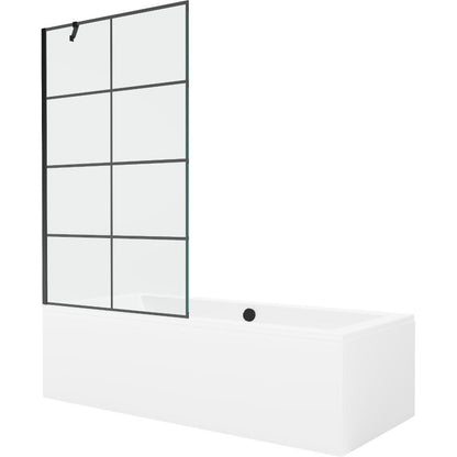 Rektangulært badekar Mexen Cube 170 x 80 cm med frontpanel og 1-fløjet skærm 100 cm sort mønster 1 sæt