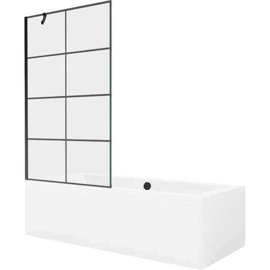 Rektangulært badekar Mexen Cube 170 x 80 cm med frontpanel og 1-fløjet skærm 100 cm sort mønster 1 sæt