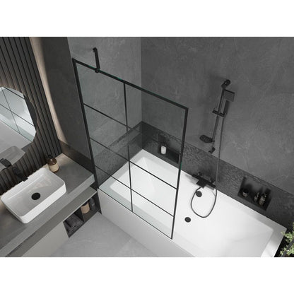 Rektangulært badekar Mexen Cube 170 x 80 cm med frontpanel og 1-fløjet skærm 100 cm sort mønster 1 sæt