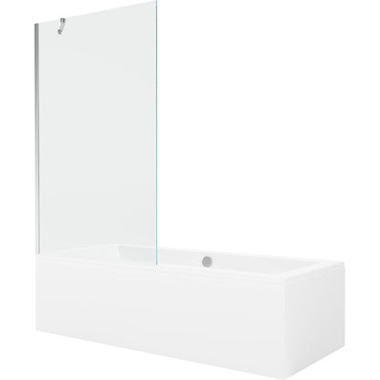 Rektangulært badekar Mexen Cube 170 x 80 cm med front- og sidepanel samt 1-fløjet brusevæg 100 cm i transparent glas med kromfinish, 1 sæt