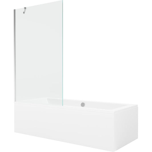 Rektangulært badekar Mexen Cube 170 x 80 cm med front- og sidepanel samt 1-fløjet brusevæg 100 cm i transparent glas med kromfinish, 1 sæt