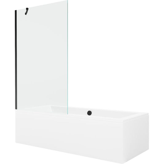 Rektangulært badekar Mexen Cube 170 x 80 cm med front- og sidebeklædning samt 1-fløjet brusevæg 100 cm i transparent sort, 1 sæt